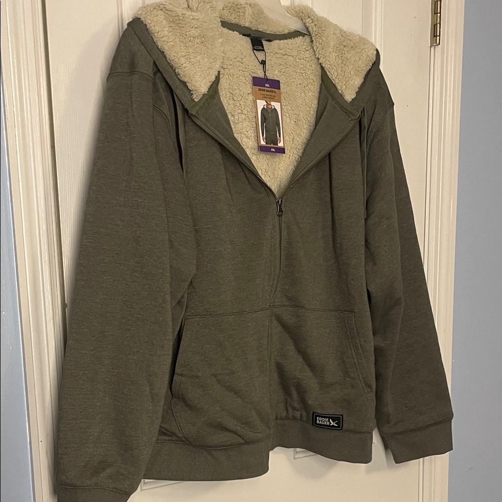 Eddie Bauer Green Faux Shearling Hoodie